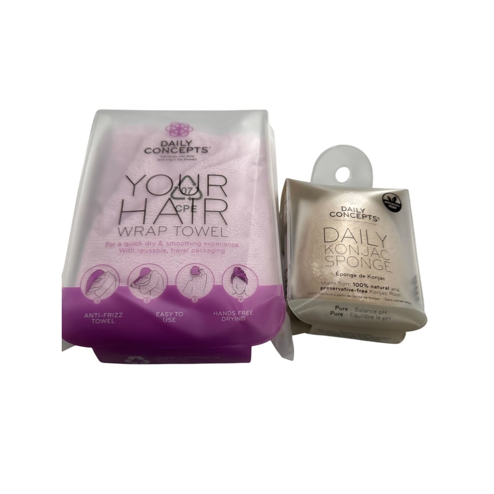 Daily Concepts Vegan Daily Konjac Sponge Your‎ Hair Wrap Towel Gift Set Spa